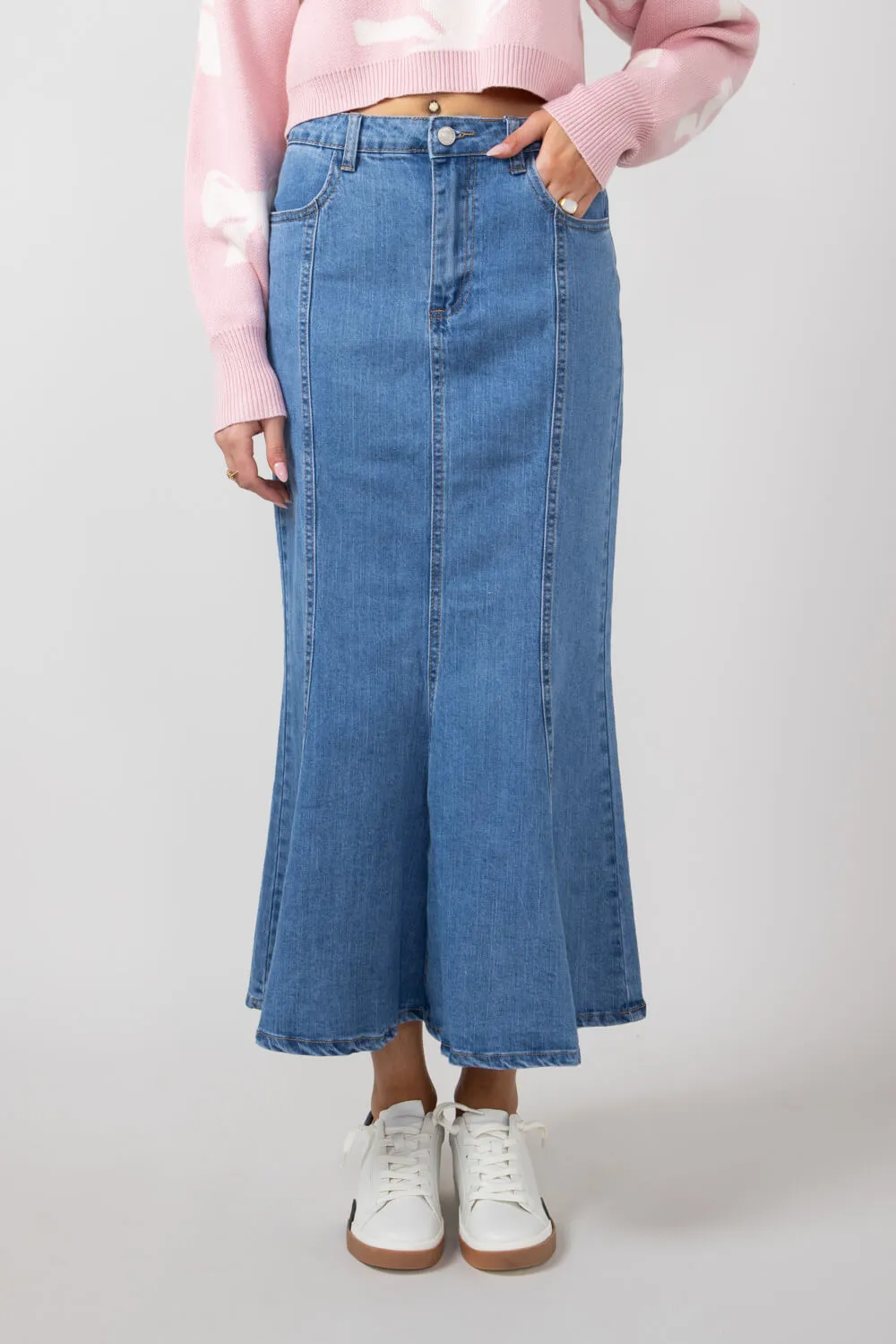 Denim Mermaid Maxi Skirt for Women | MAS2854-DENIM sold by Glik’s