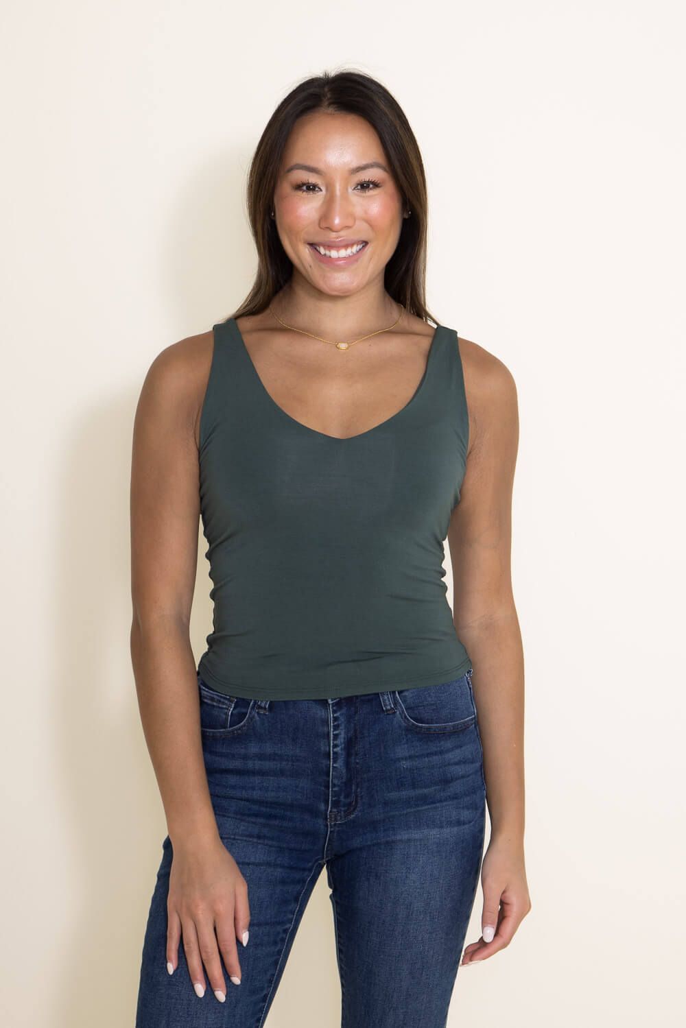Basic Slim Stretch Tank Top for Women in Green | 18363-LEAF sold by Glik’s product image thumbnail 4