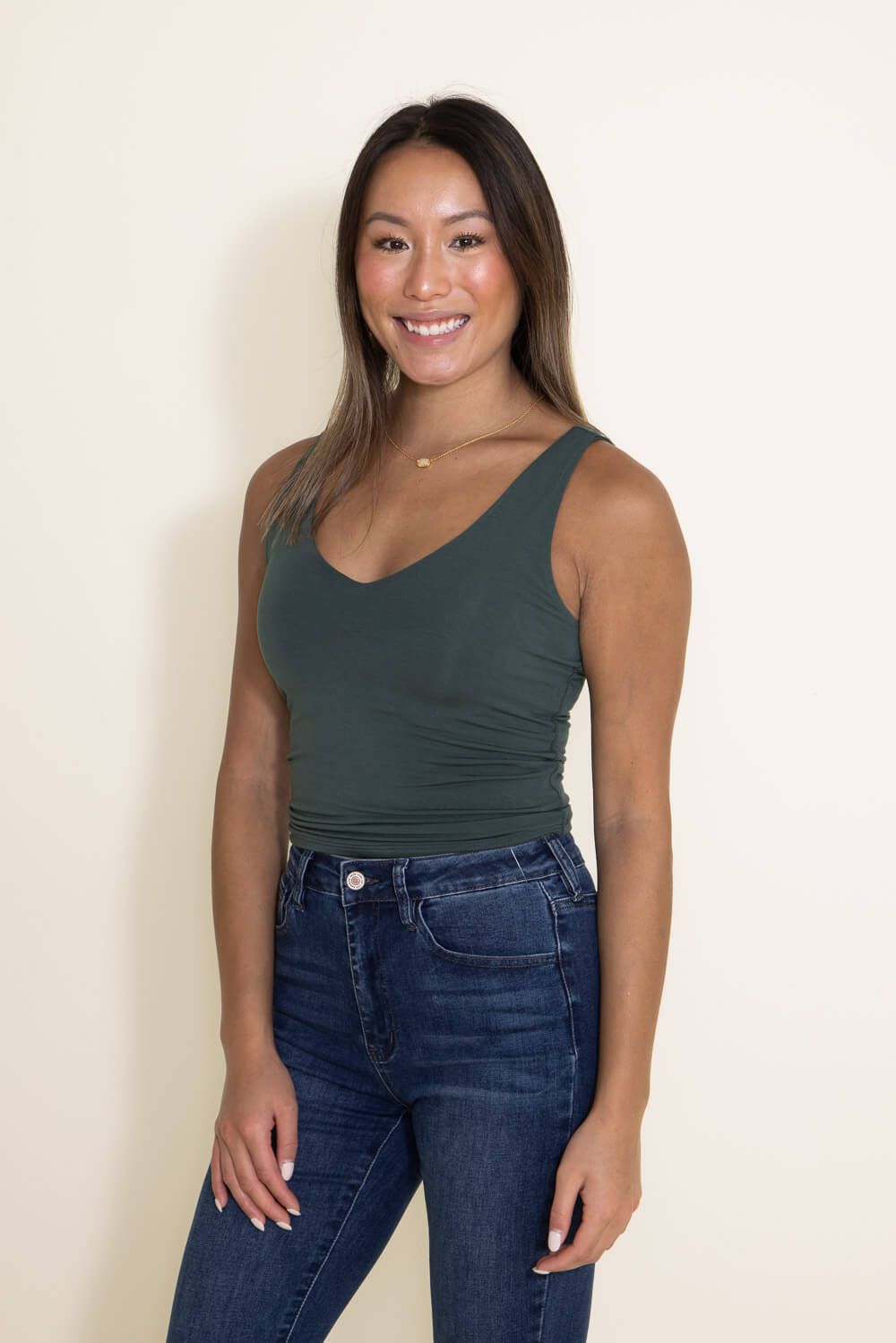 Basic Slim Stretch Tank Top for Women in Green | 18363-LEAF sold by Glik’s product image thumbnail 3