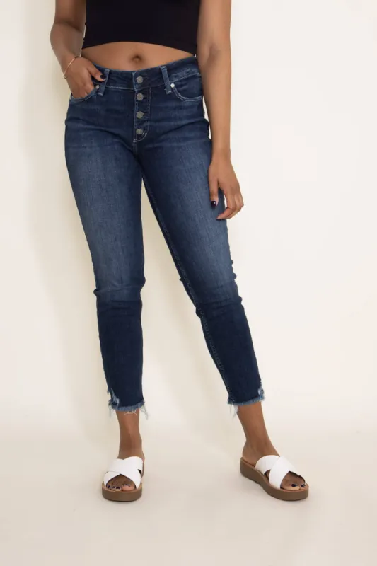 Silver Jeans Suki Mid Rise Button Fly Skinny Crop Jeans for Women | L43972EAE463 sold by Glik’s