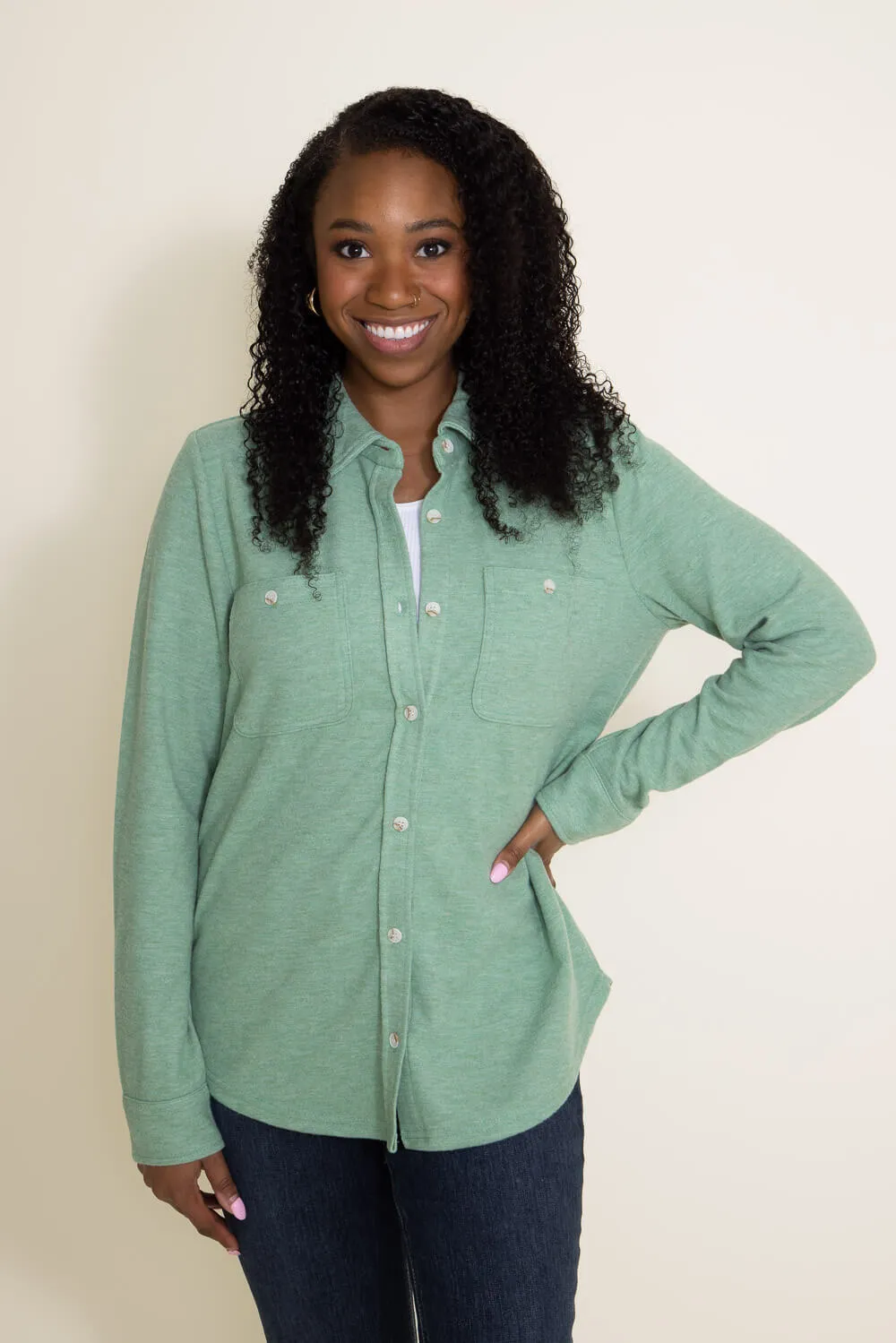 Thread & Supply Lewis Button Up Shirt for Women in Green | T1084PUGK-SEA GREEN sold by Glik’s