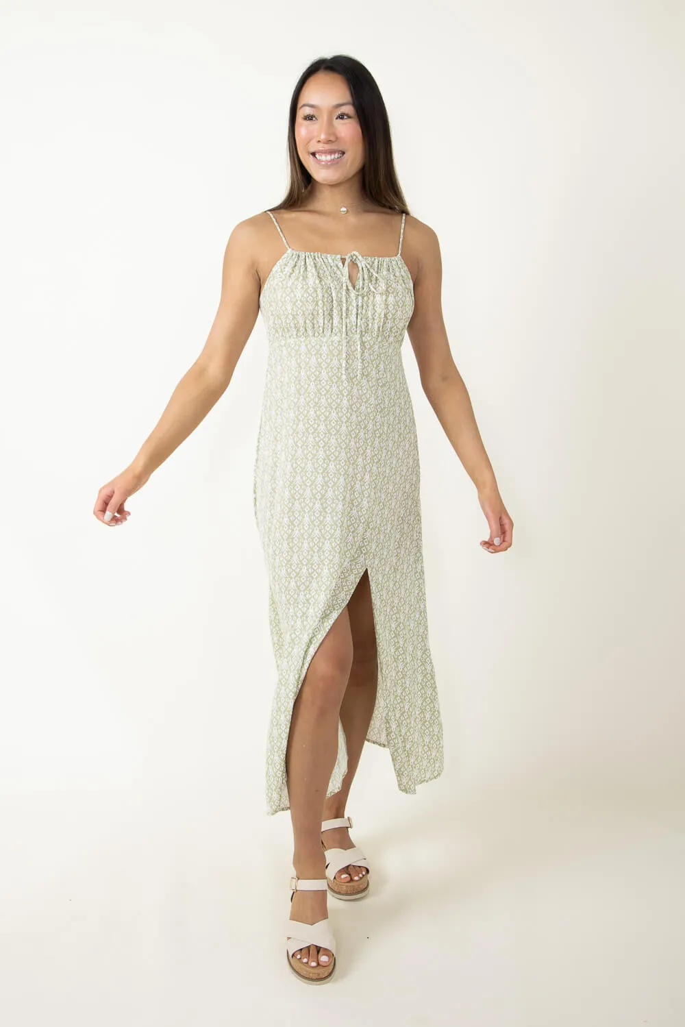 Woven Printed Self Tie Midi Dress for Women in Sage Green | ND40698A-SAGECOMBO sold by Glik’s product image thumbnail 2