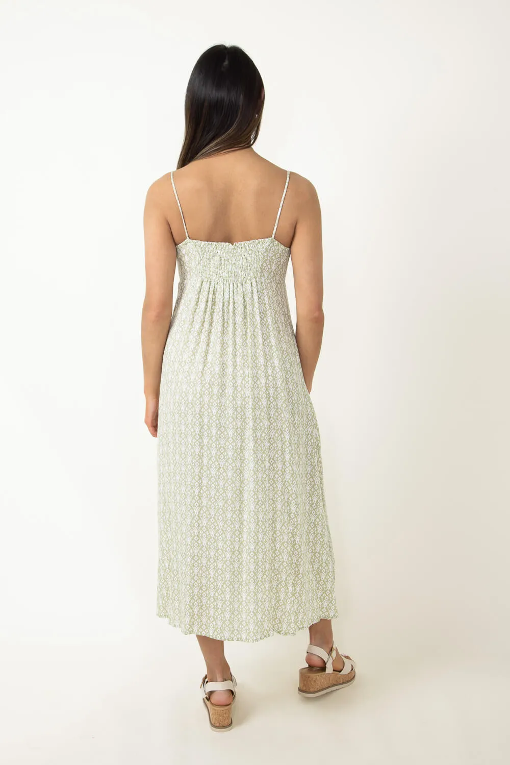 Woven Printed Self Tie Midi Dress for Women in Sage Green | ND40698A-SAGECOMBO sold by Glik’s product image thumbnail 3