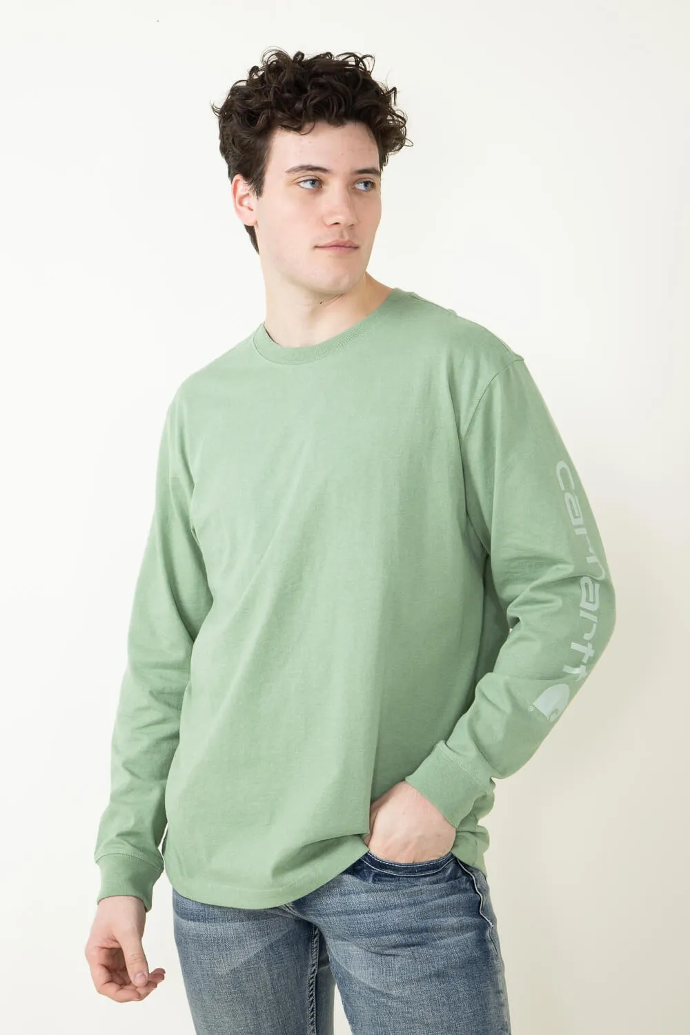 Carhartt Long Sleeve Logo T-Shirt for Men in Green | K231-GF6-LODENFROST/TENDERGREENS sold by Glik’s