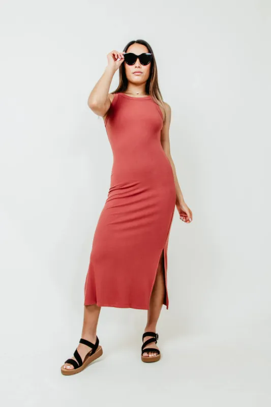 Ribbed Side Slit Maxi Tank Dress for Women in Red | H42982-SIE sold by Glik’s