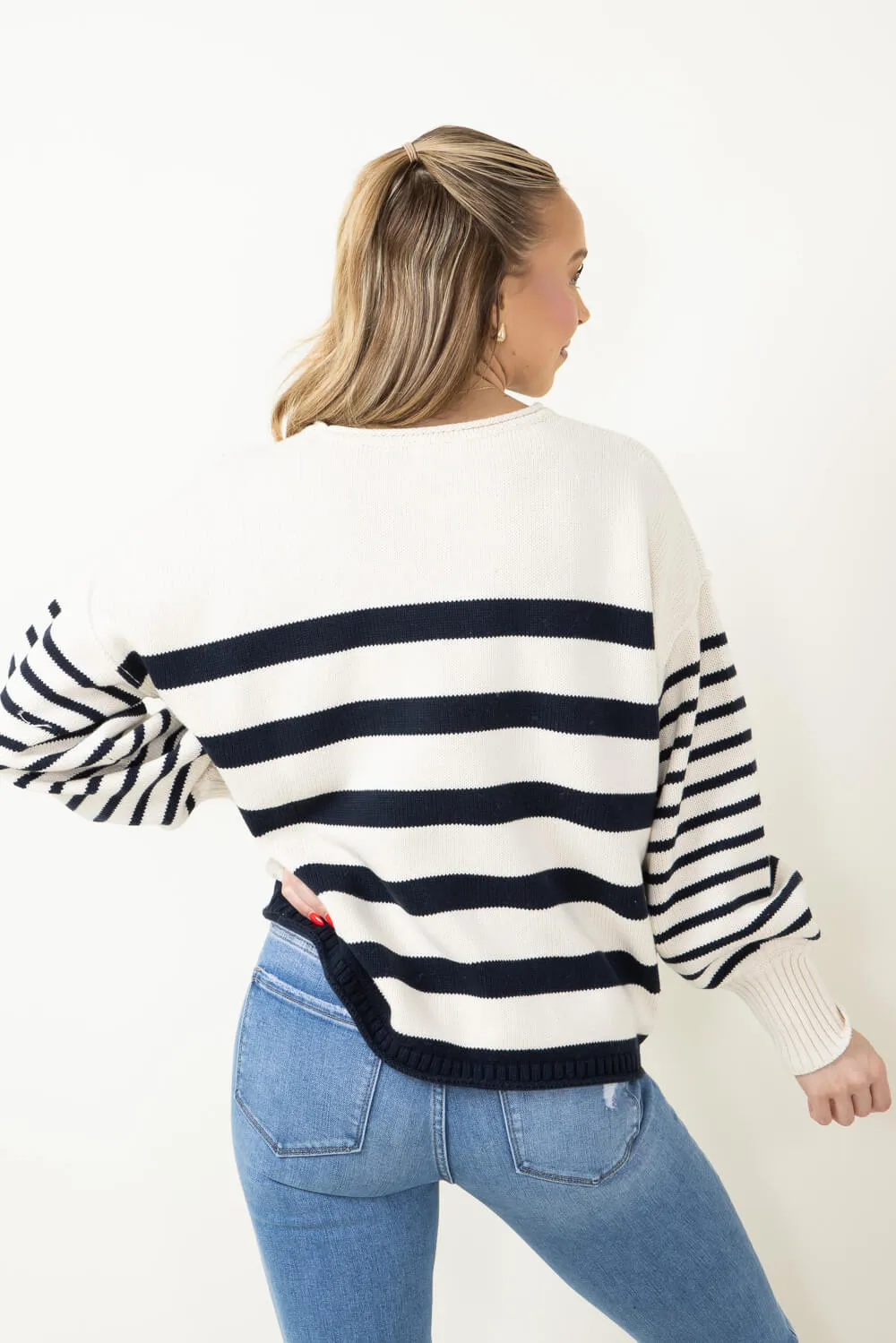Navy Striped Sweater for Women in Ivory | SWT70133-OFFWHITENAVY sold by Glik’s product image thumbnail 3