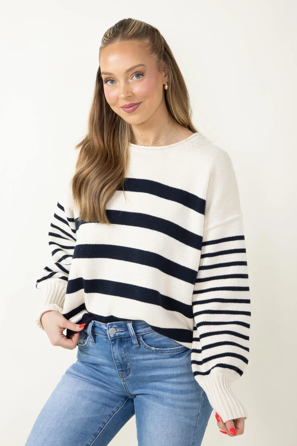 Navy Striped Sweater for Women in Ivory | SWT70133-OFFWHITENAVY sold by Glik’s product image thumbnail 4