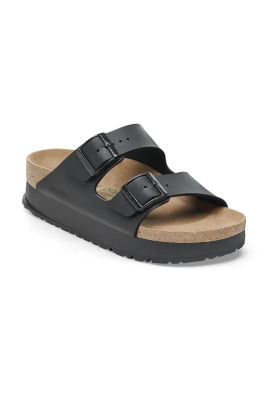 Papillio by Birkenstock Arizona Flex Platform Vegan Birko-Flor Sandals for Women in Black | 1027395 sold by Glik’s