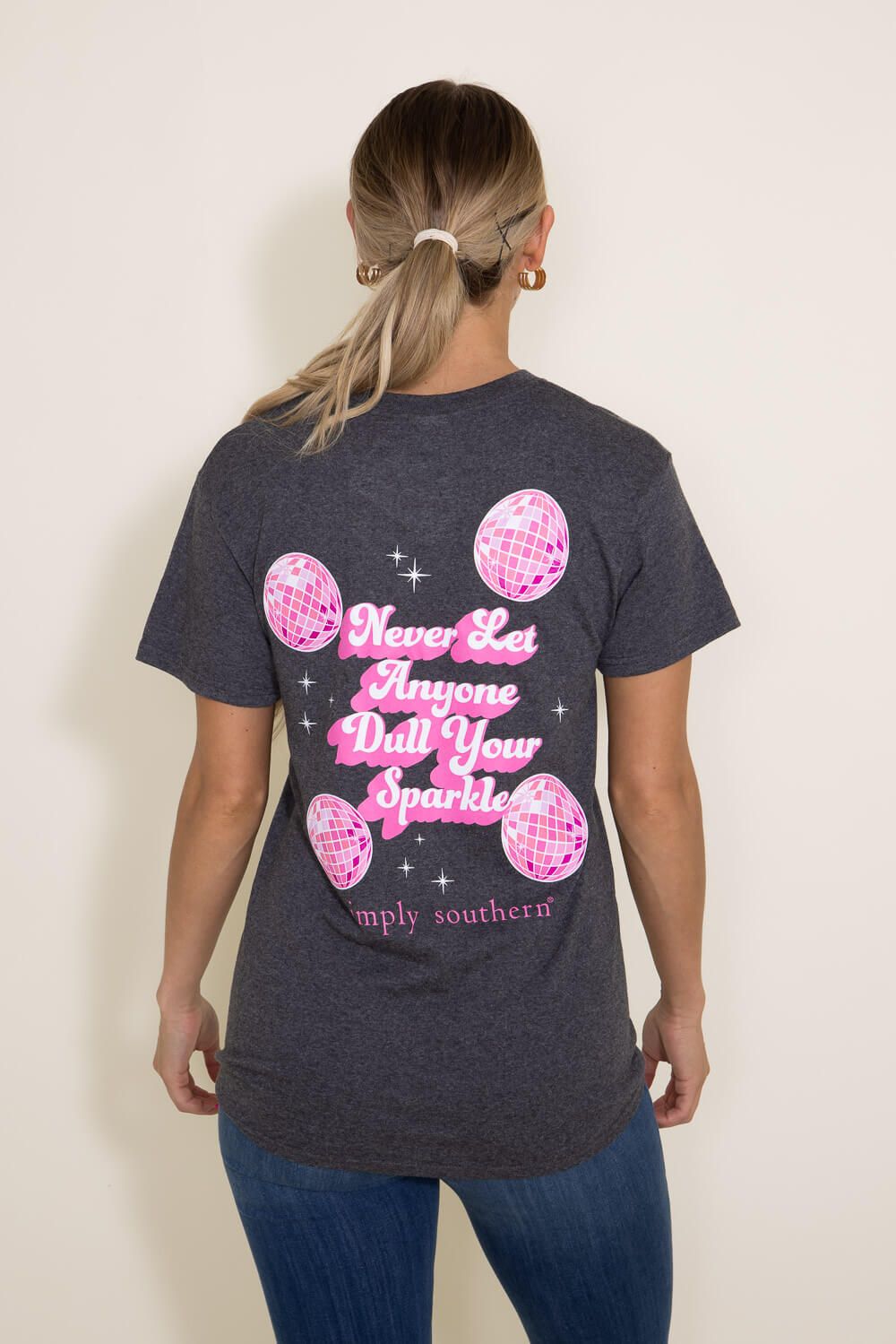 Simply Southern Never Let Anyone T-Shirt for Women in Grey | CLR-SS-NEVERLETANYONE-CHARCOALHTHR sold by Glik’s