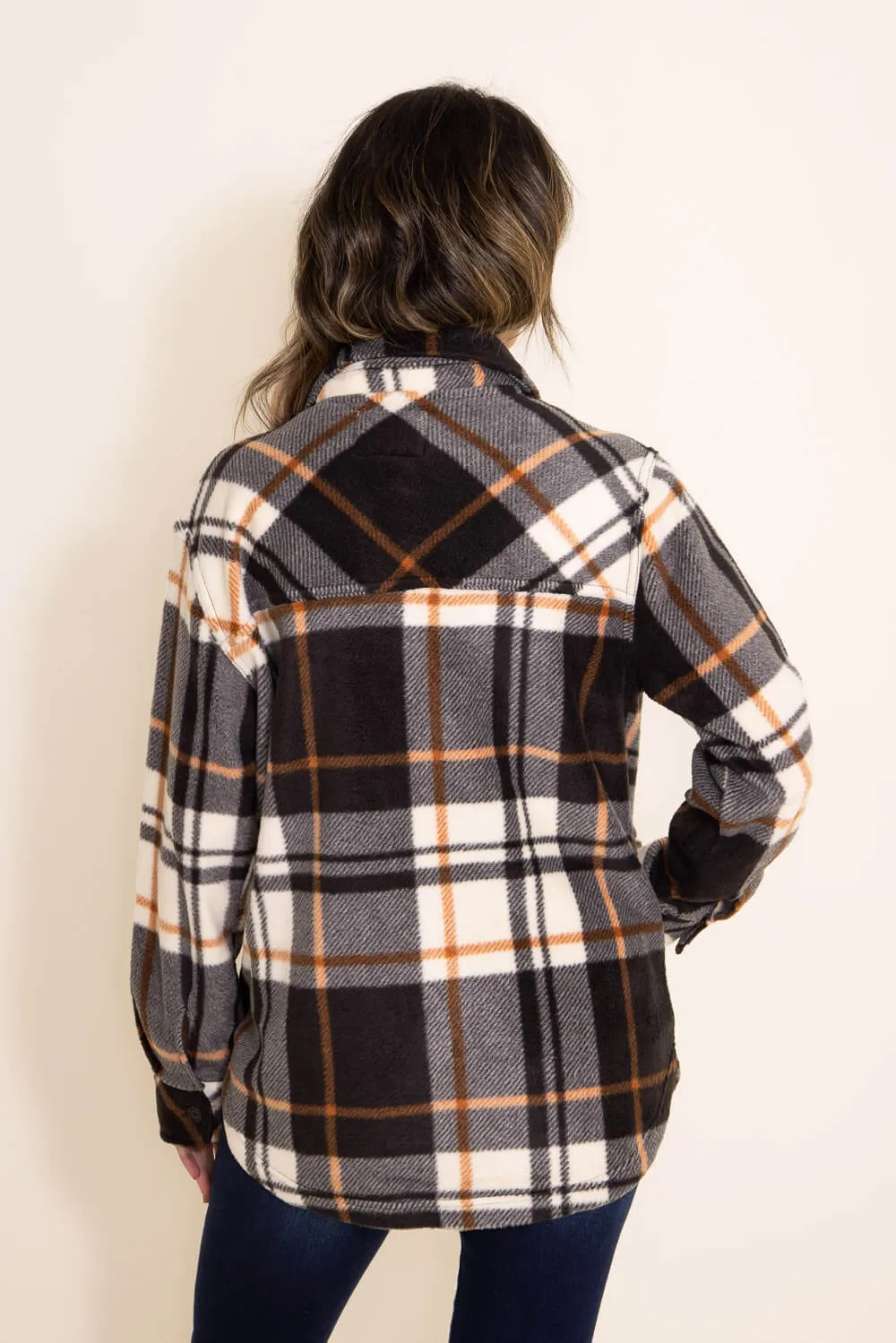 Thread & Supply Tullis Fleece Plaid Shacket for Women in Black/Brown | J7711PFKTS-BLACK COPPER PLAID sold by Glik’s product image thumbnail 3