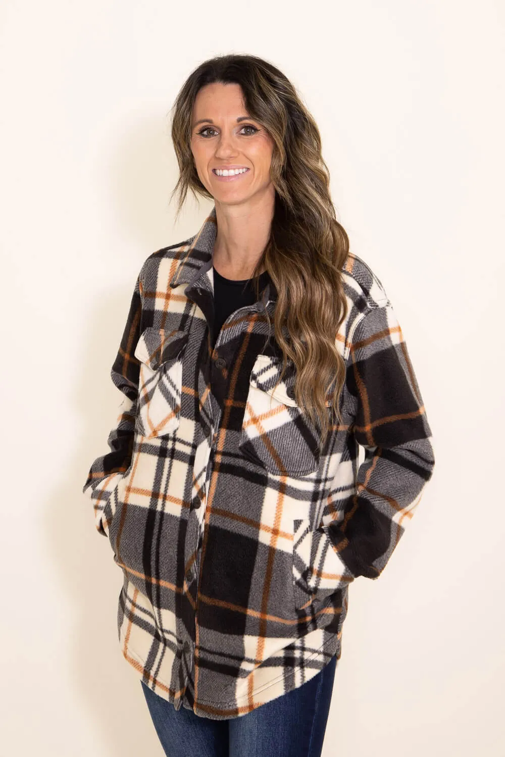Thread & Supply Tullis Fleece Plaid Shacket for Women in Black/Brown | J7711PFKTS-BLACK COPPER PLAID sold by Glik’s product image thumbnail 4
