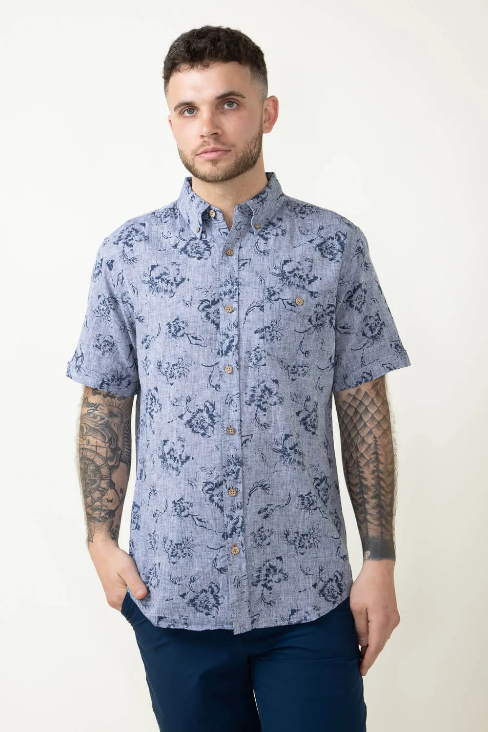 Weatherproof Vintage Linen Pattern Button Down Shirt for Men in Dark Blue | S2484299GK-DRESSBLU sold by Glik’s product image thumbnail 2