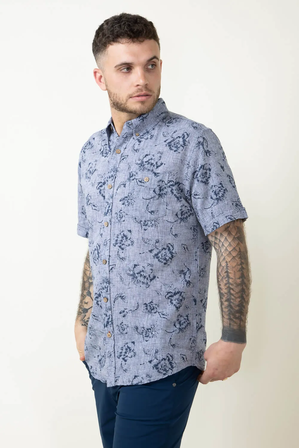 Weatherproof Vintage Linen Pattern Button Down Shirt for Men in Dark Blue | S2484299GK-DRESSBLU sold by Glik’s product image thumbnail 4