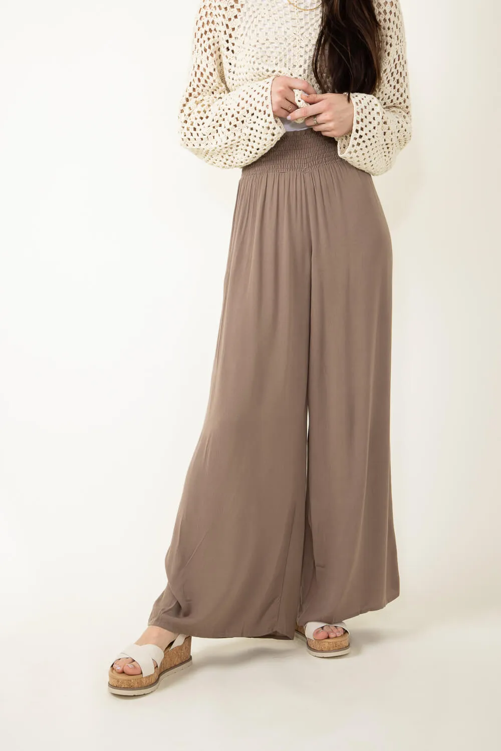 Smocked Waist Beach Pants for Women in Brown | NP17461-DKMOCHA sold by Glik’s