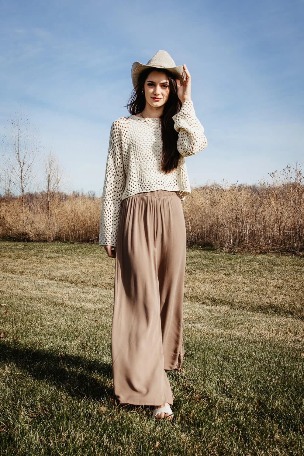 Smocked Waist Beach Pants for Women in Brown | NP17461-DKMOCHA sold by Glik’s product image thumbnail 2