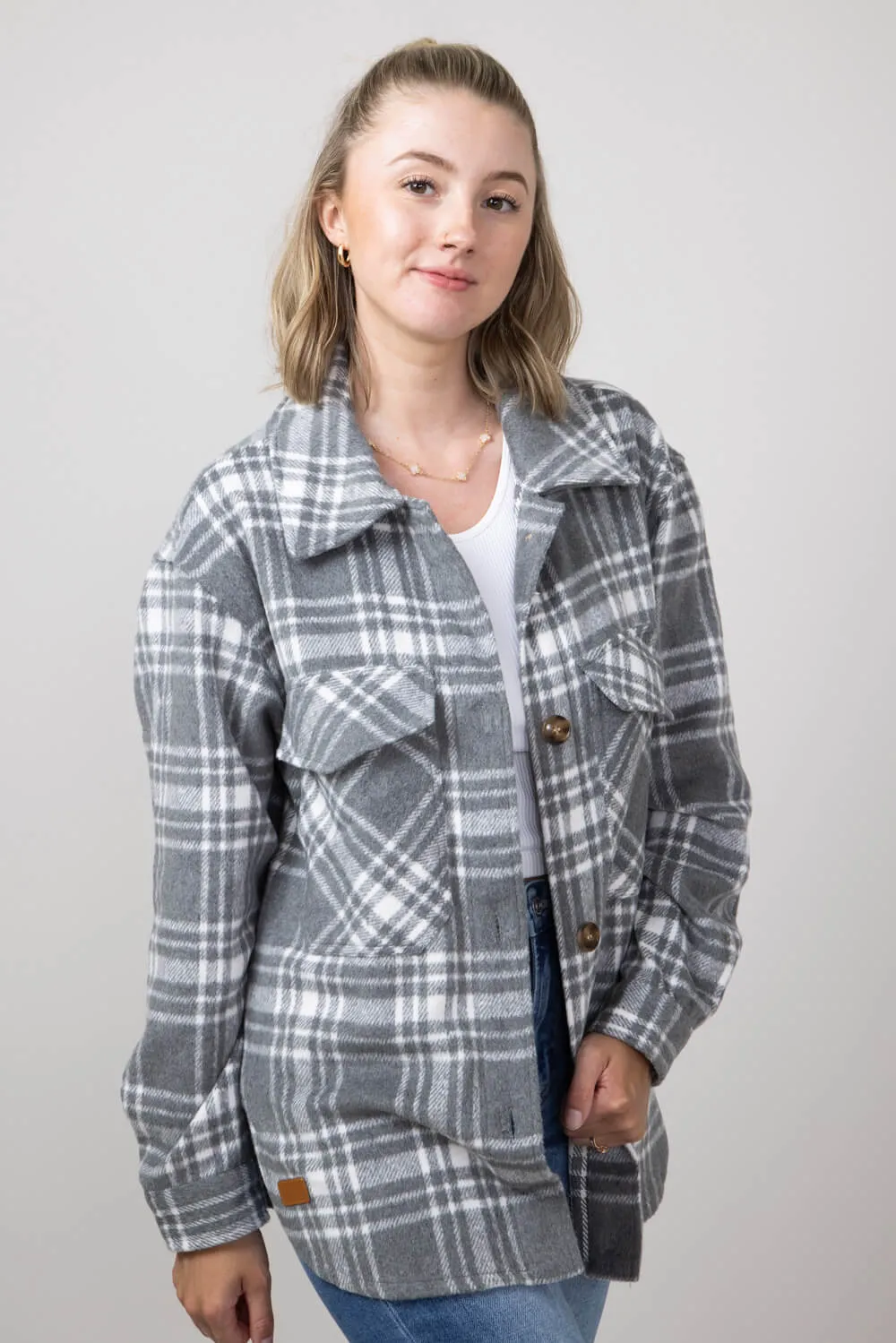 Simply Southern Plaid Shacket for Women in Grey | PP-0224-SHKT-JKT-BLPLD sold by Glik’s product image thumbnail 3