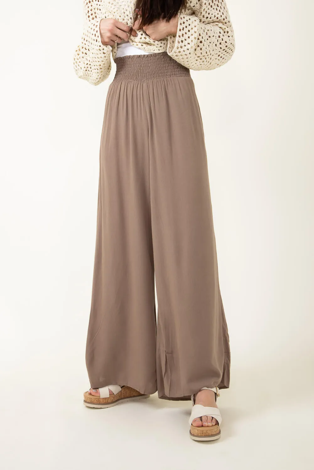 Smocked Waist Beach Pants for Women in Brown | NP17461-DKMOCHA sold by Glik’s product image thumbnail 4