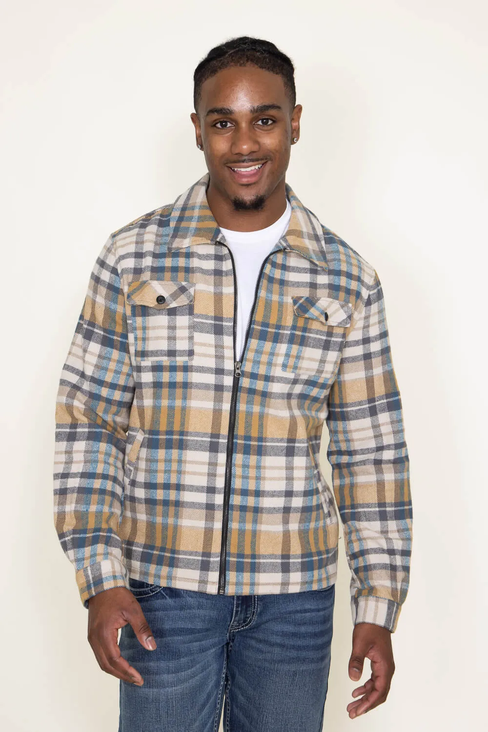 1897 Original Plaid Zipper Shacket for Men in Cream | 1PJ6101M-CREAM sold by Glik’s