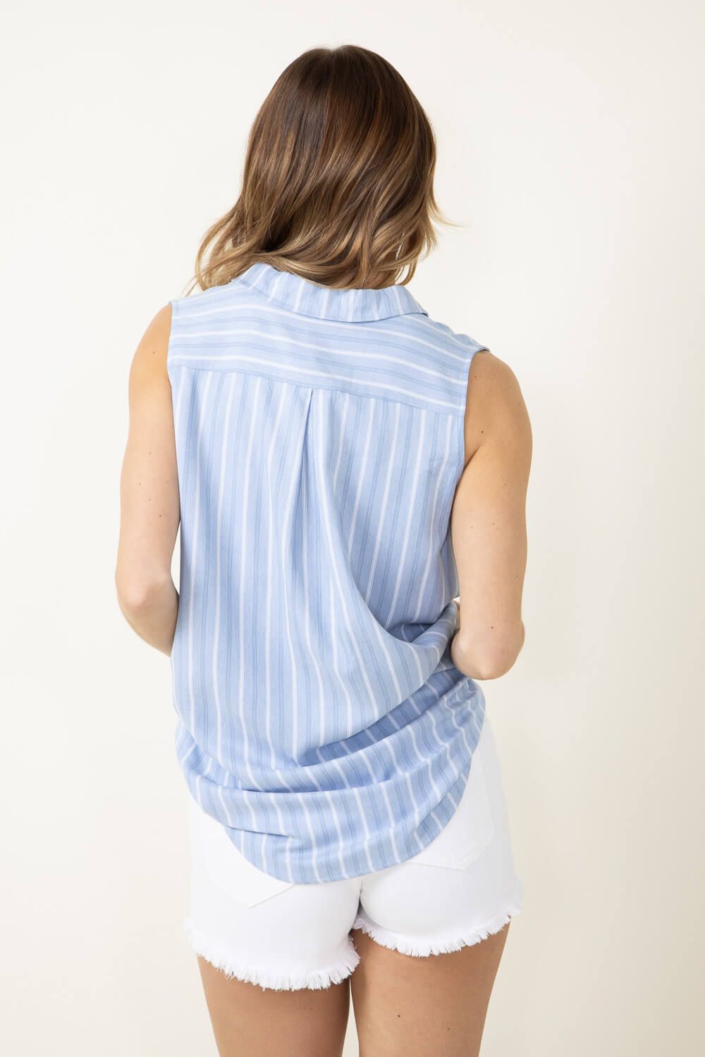 Collared Stripe Button Front Top for Women in Blue | T3313C-BLU sold by Glik’s product image thumbnail 2