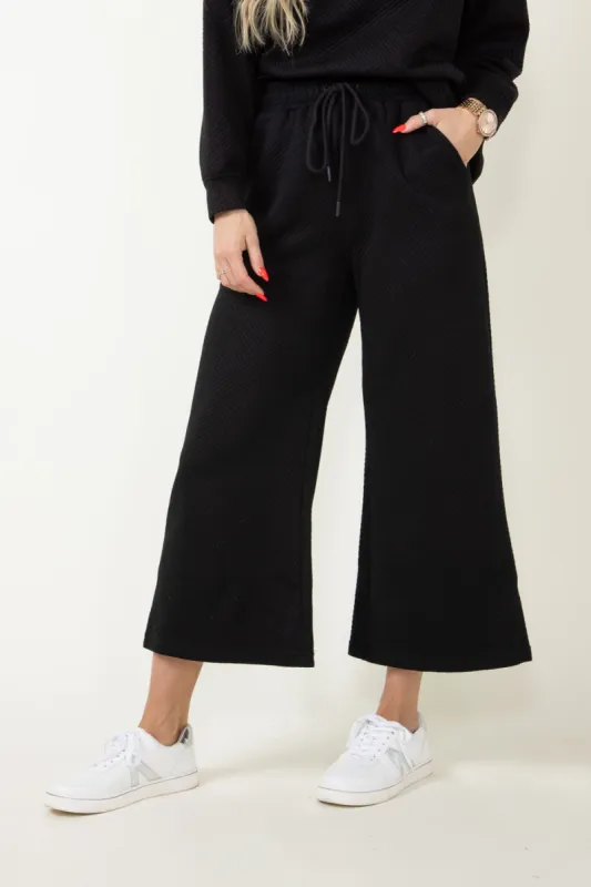 Textured Cropped Wide Leg Pants for Women in Black | P7123-BLACK sold by Glik’s