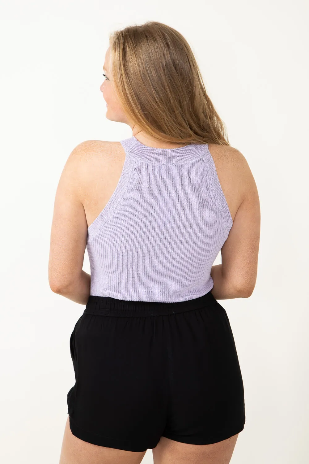 Sleeveless Halter Knit Tank Top for Women in Purple | DZ23C396-TARO sold by Glik’s product image thumbnail 3