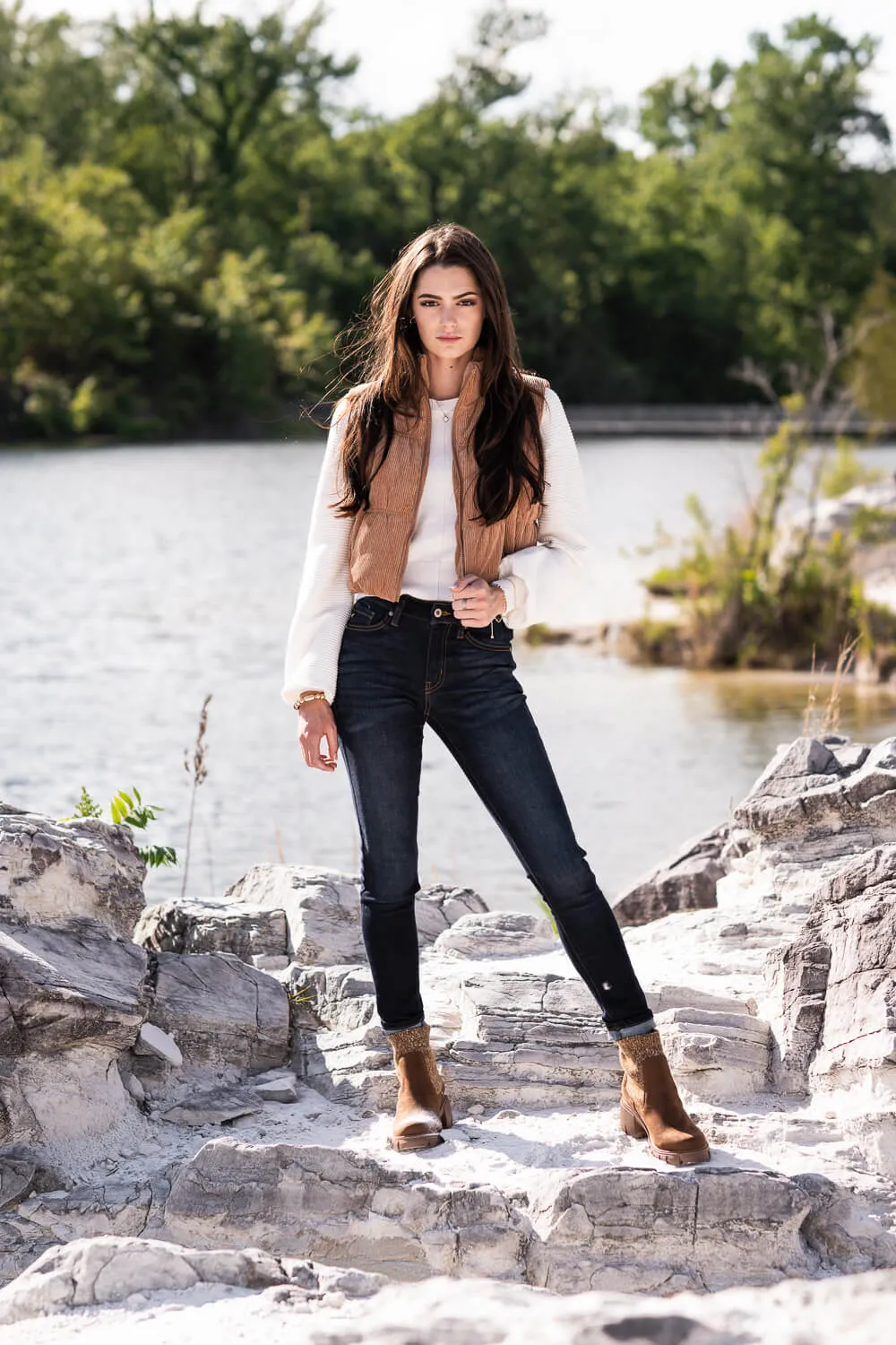 Love Tree Cropped Corduroy Puffer Vest for Women in Brown | 5101VH-CAMEL sold by Glik’s product image thumbnail 2