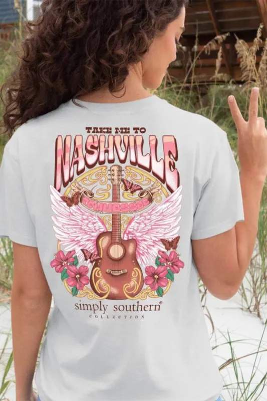 Simply Southern Take Me To Nashville T-Shirt for Women in Grey | SS-NASH-WHITEWATER sold by Glik’s