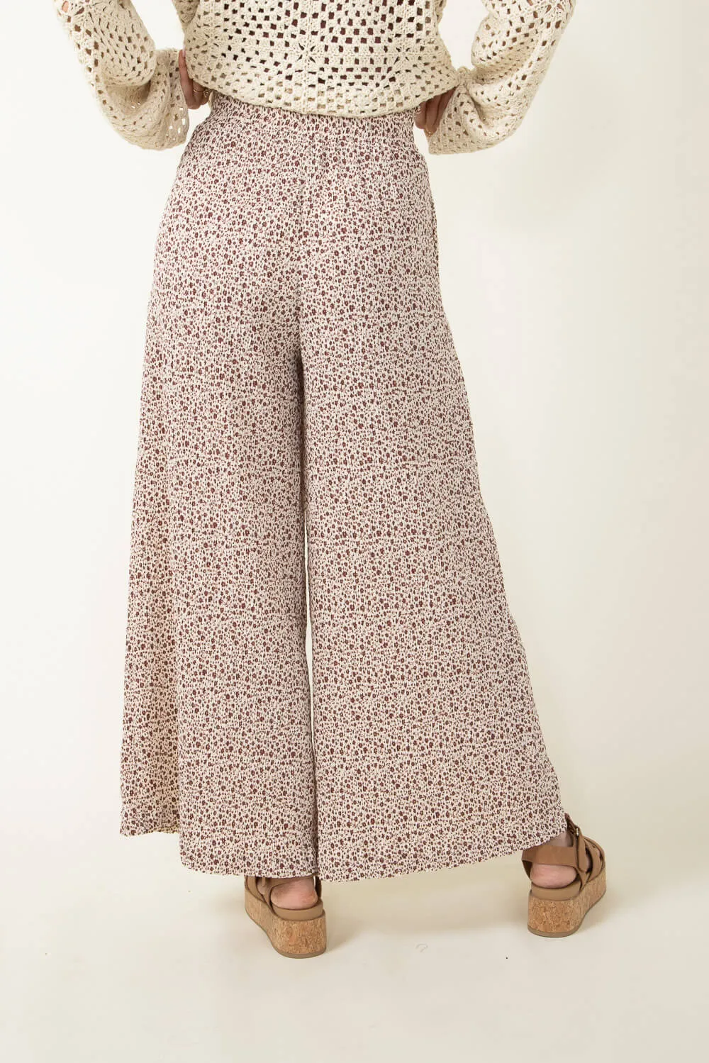 Ditsy Floral Smocked Waist Wide Leg Pants for Women in White Floral | NP70125-WHITEFLORAL sold by Glik’s product image thumbnail 3
