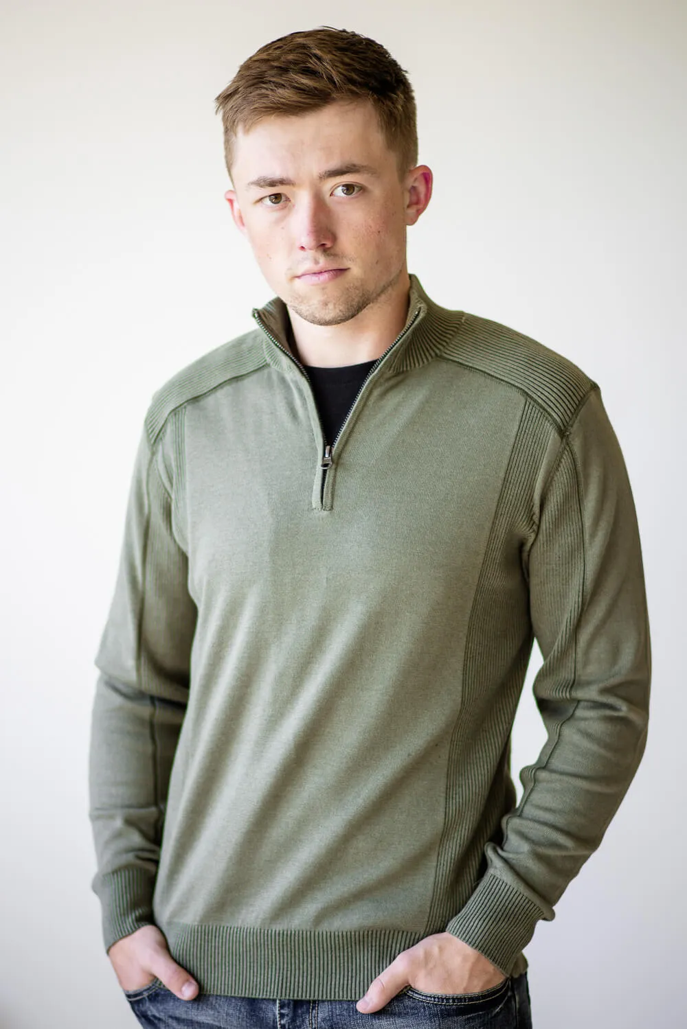 1897 Original 1/4 Zip Mock Neck Sweater for Men in Greenstone | 1973GL-F24-GREENSTONE sold by Glik’s product image thumbnail 2