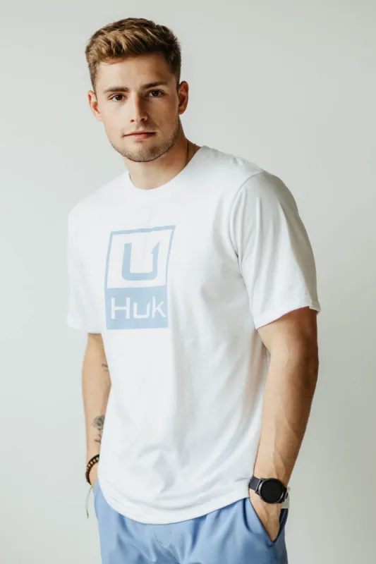Huk Fishing Huk Stacked Logo T-Shirt for Men in White | H1000427-120-WHITE sold by Glik’s