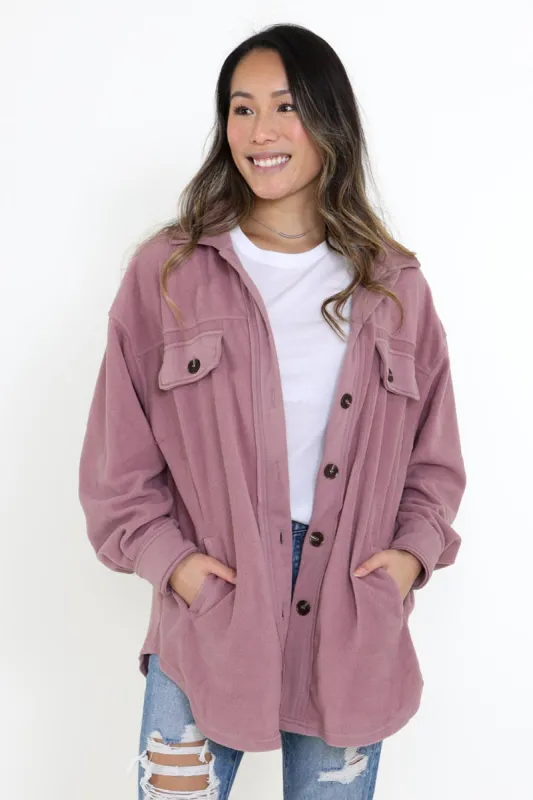 La Miel Sunset Fleece Shacket for Women in Mauve Purple | JKT1712-MAUVE sold by Glik’s