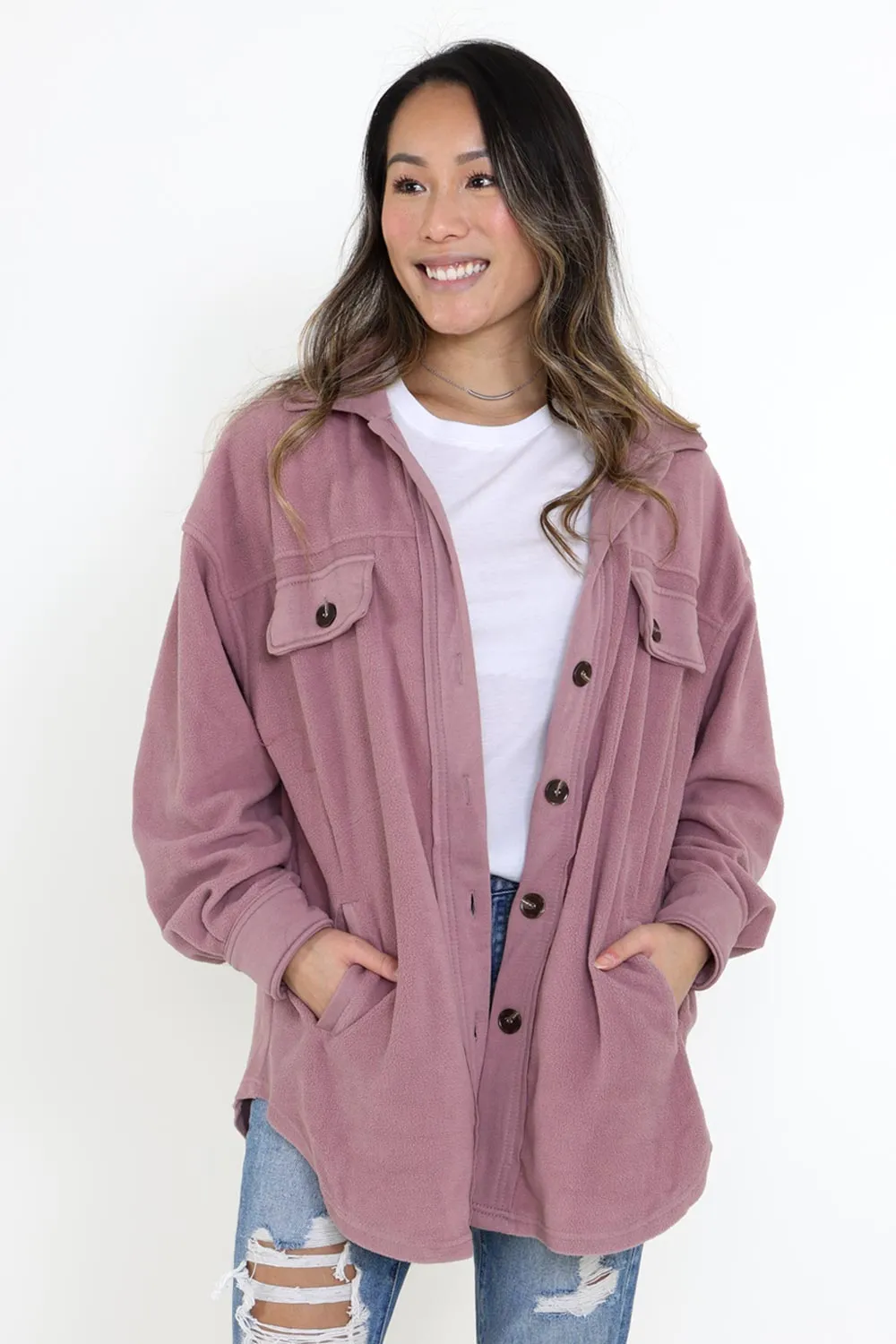 La Miel Sunset Fleece Shacket for Women in Mauve Purple | JKT1712-MAUVE sold by Glik’s