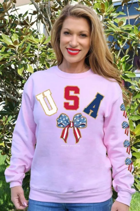 Simply Southern USA Sweatshirt for Women in Pink | CREW-USA-LTPINK sold by Glik’s