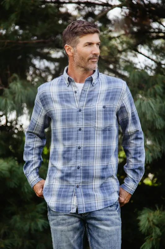 Weatherproof Vintage Burnout Flannel for Men in Faded Denim Blue | F2385429GK-FADEDDENIM sold by Glik’s