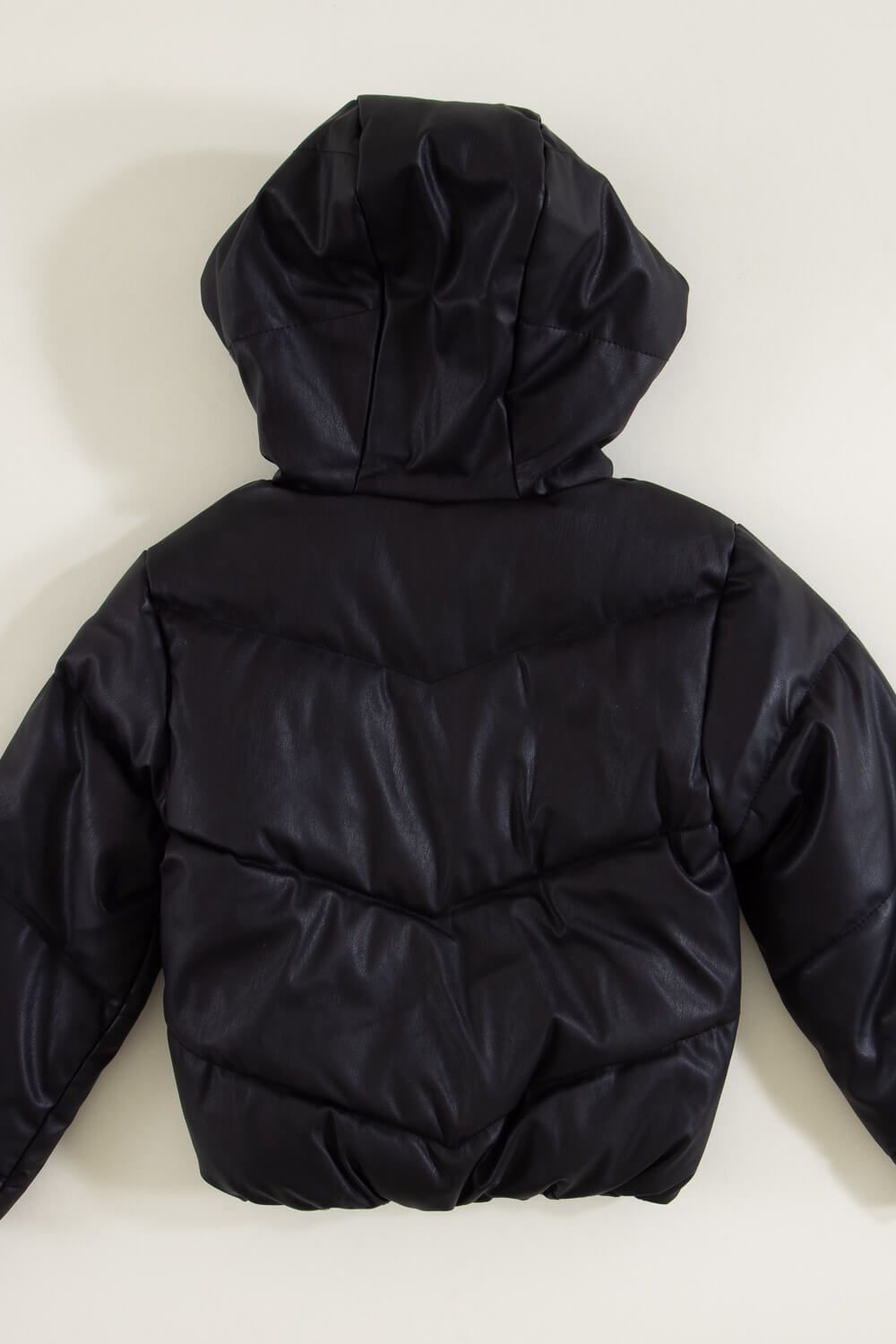 Youth Faux Leather Hooded Puffer Jacket for Girls in Black | 5510ABK sold by Glik’s product image thumbnail 4