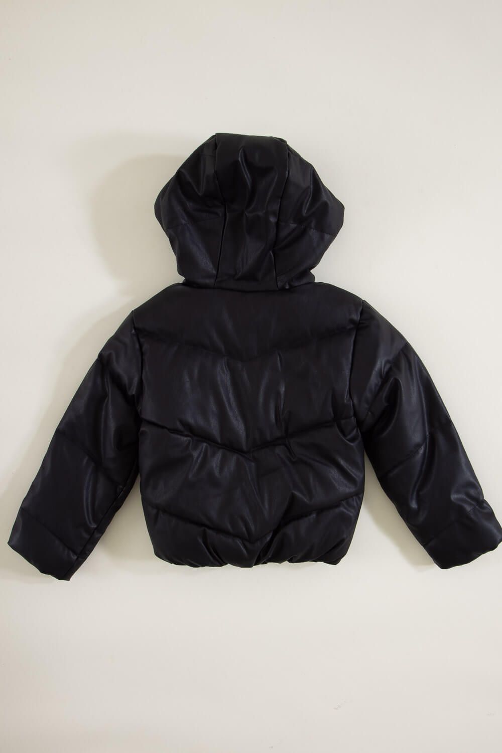 Youth Faux Leather Hooded Puffer Jacket for Girls in Black | 5510ABK sold by Glik’s product image thumbnail 3