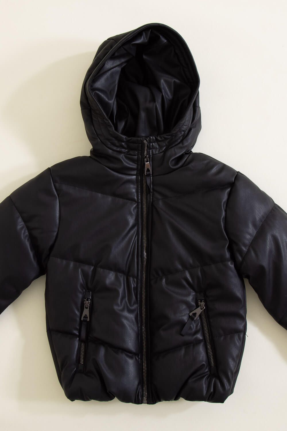 Youth Faux Leather Hooded Puffer Jacket for Girls in Black | 5510ABK sold by Glik’s product image thumbnail 2