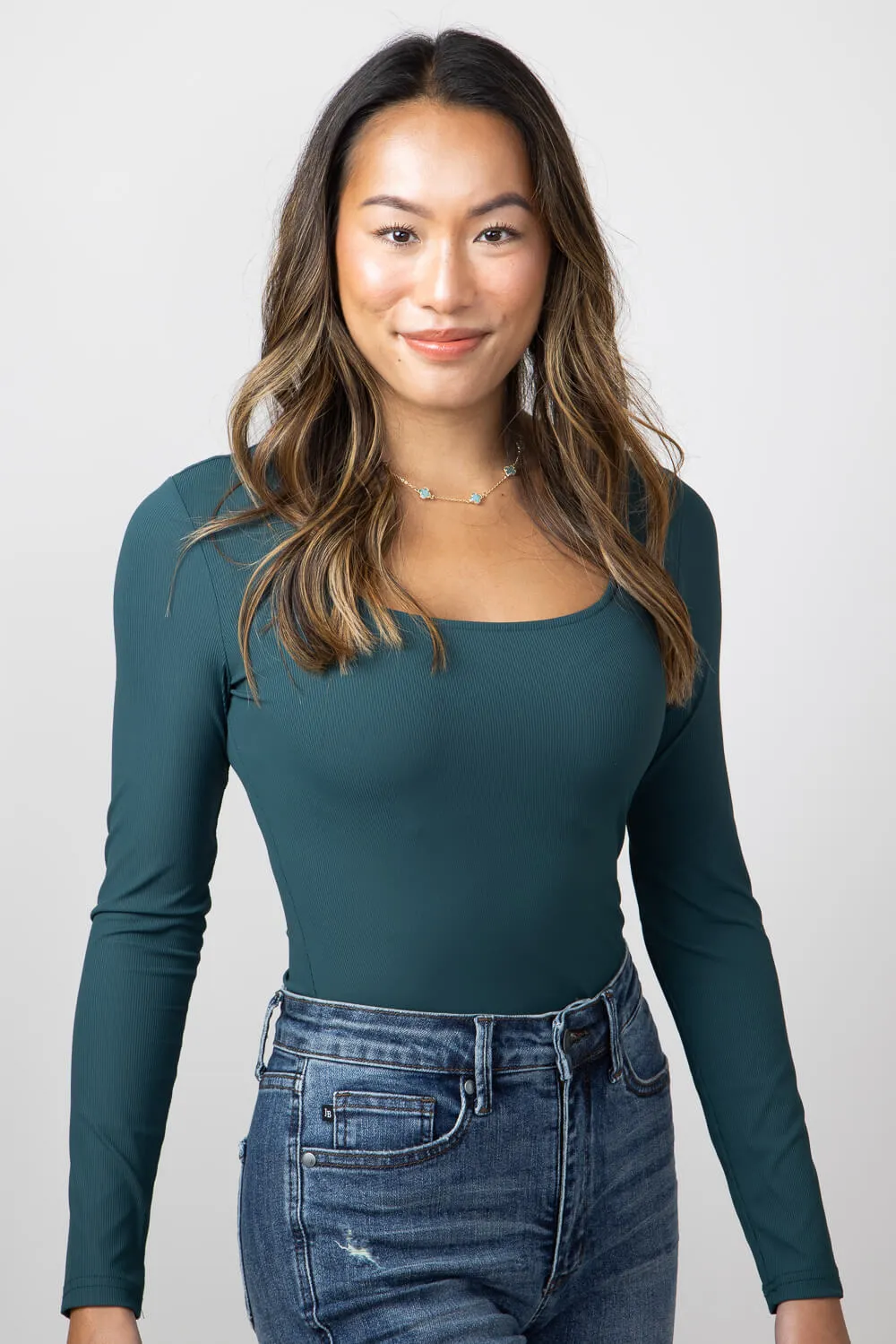 Long Sleeve Bodysuit for Women in Dark Green | UT3067-DARKGREEN sold by Glik’s product image thumbnail 4