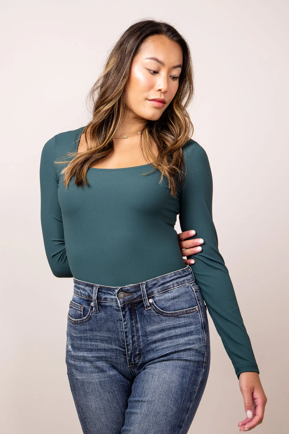 Long Sleeve Bodysuit for Women in Dark Green | UT3067-DARKGREEN sold by Glik’s