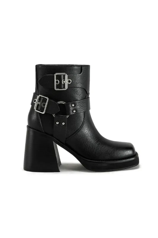 Azalea Wang Scooter Moto Heeled Booties for Women in Black | SCOOTER-BLACK sold by Glik’s