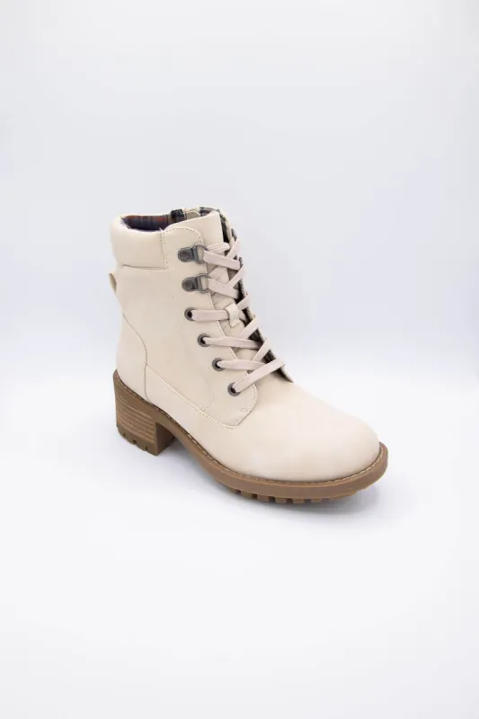 B52 by Bullboxer Lace Up Lug Booties for Women in Light Beige | 199501F6S-BEIGE sold by Glik’s