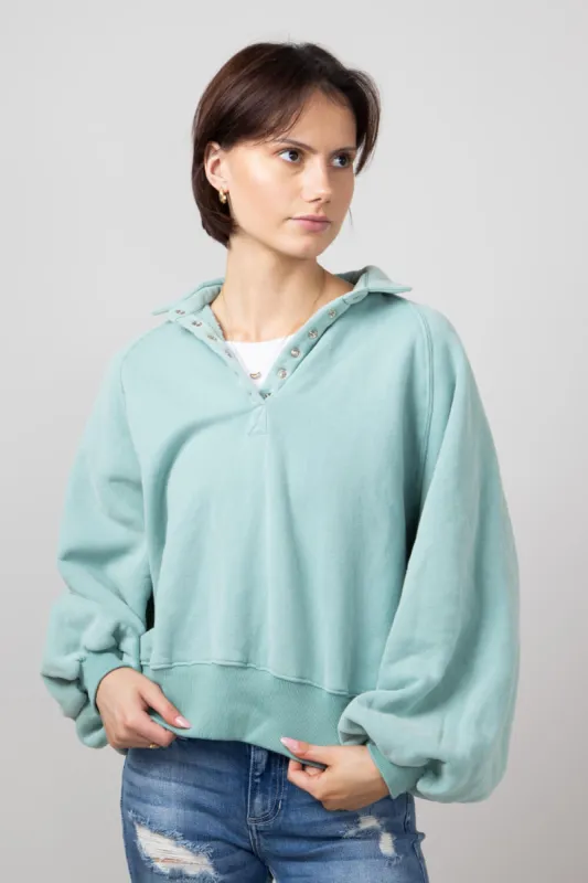 Snap Button Collared Fleece for Women in Sage | PT16060-SAGE made by Papermoon