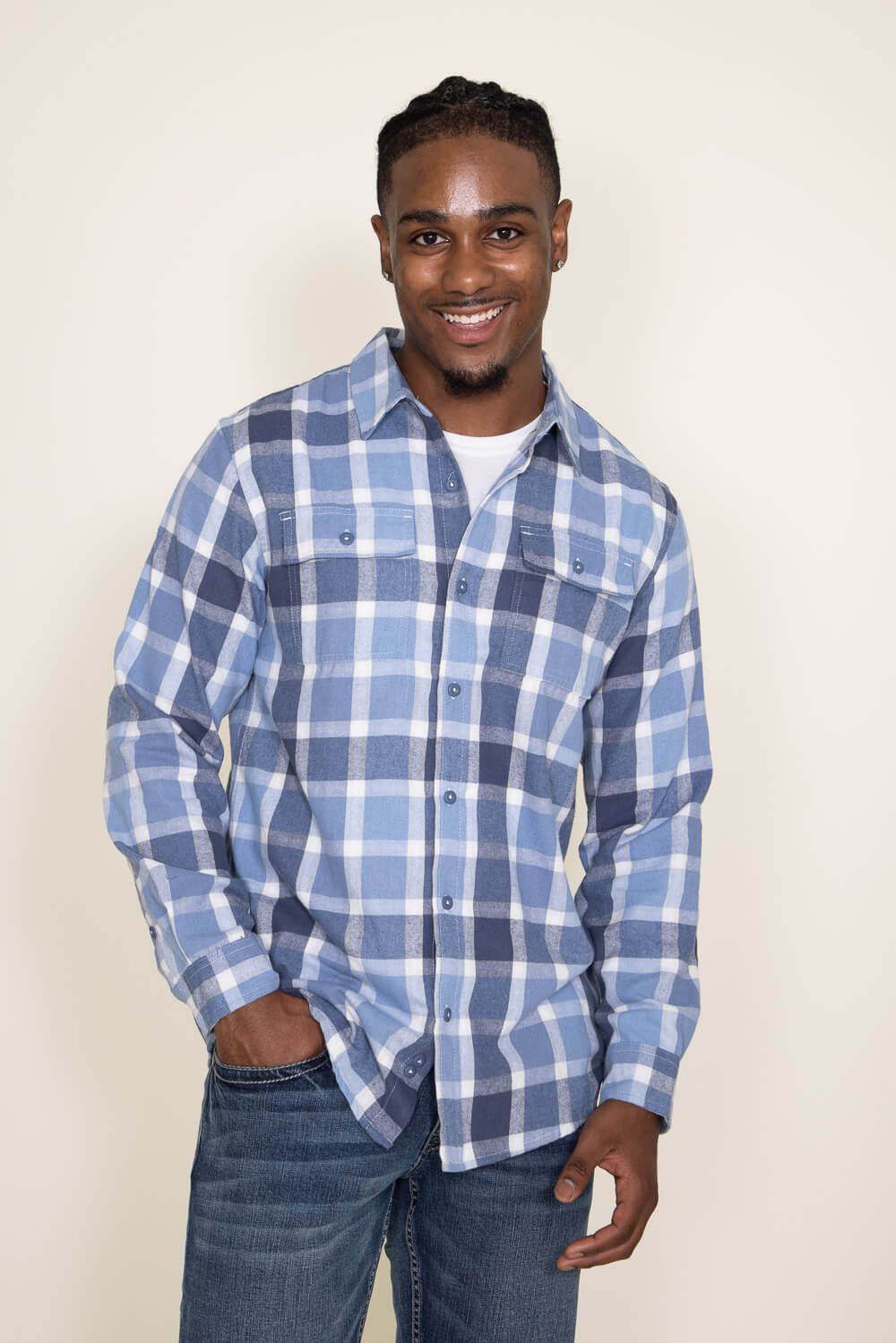 Plaid Flannel Shirt for Men in Blue | TJ8283-GL-BLUE sold by Glik’s product image thumbnail 2