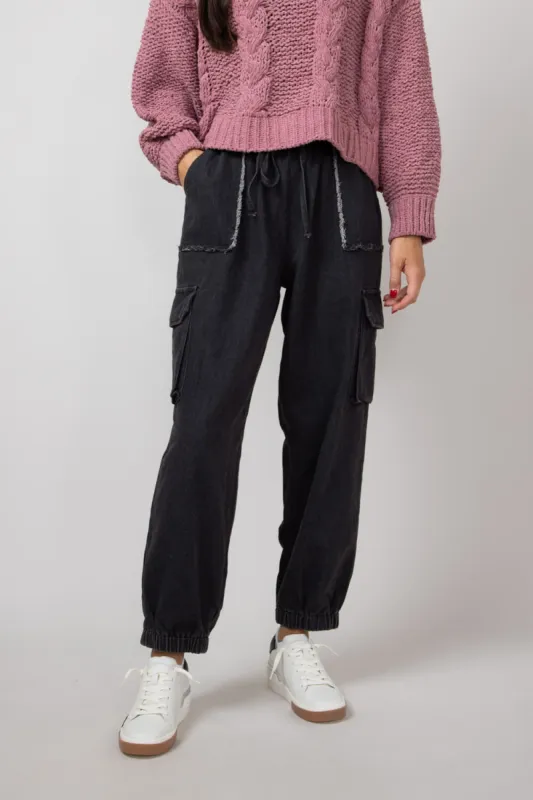 Denim Cargo Joggers for Women in Black | VP71969-BLACKDENIM sold by Glik’s