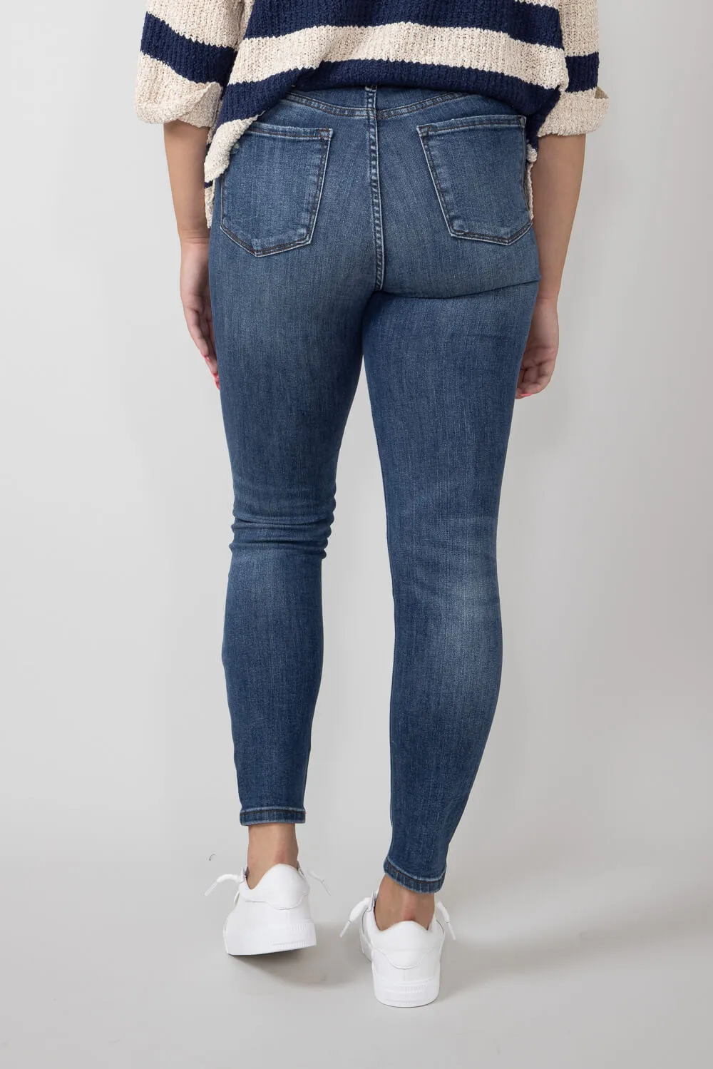 Judy Blue Mid Rise Distressed Knee Skinny Jeans for Women | 88798-DK sold by Glik’s product image thumbnail 3