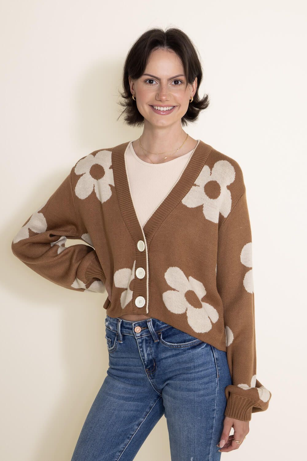 Simply Southern Flowers Cropped Cardigan for Women in Brown | PP-0223-CROP-CARDI-FLWR sold by Glik’s product image thumbnail 4