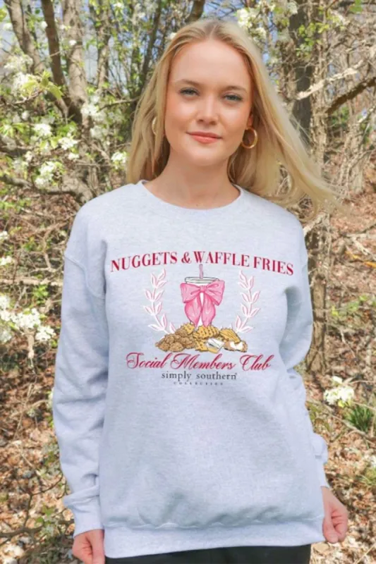 Simply Southern Nuggets & Waffle Fries Fleece Crewneck for Women in Grey | CREW-NUGGETS-ASH sold by Glik’s