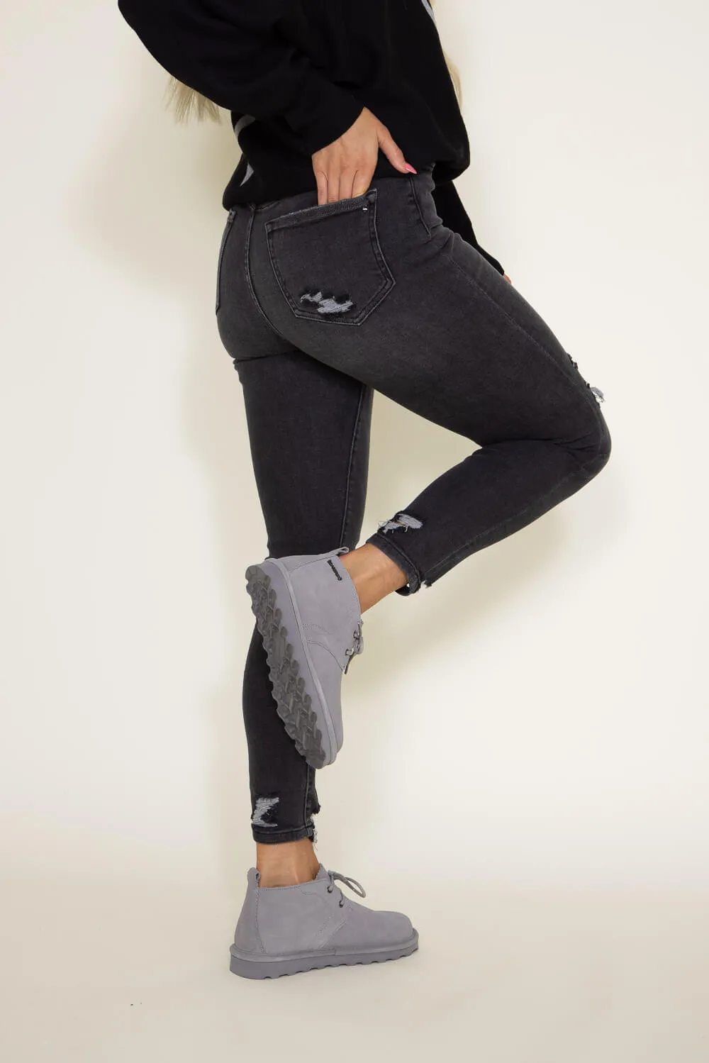 Mica High Rise Distressed Ankle Skinny Crop Jeans for Women in Black | MDP-S136 sold by Glik’s product image thumbnail 4