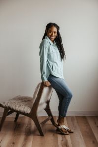 Thread & Supply Cyrus Shacket for Women in Aqua Blue | J1144CPKTS-WASHEDAQUA sold by Glik’s