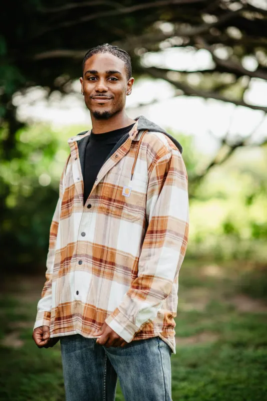 Carhartt Flannel Fleece Lined Hooded Shirt Jacket for Men in Brown | 105938-211 sold by Glik’s